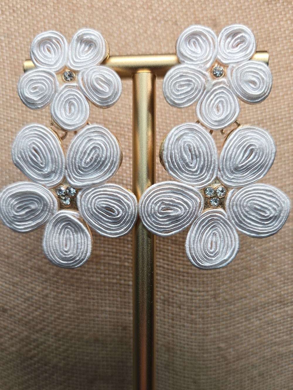 Gold-Accent Clear Glass Stones White Floral Drop Earrings - Women Jewelry